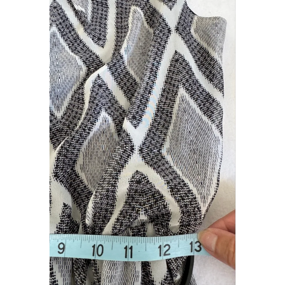 Women's AB Studio lined belted Dress Black White Geometric Print Sz L Sleeveless - Picture 9 of 9